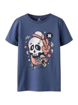 Camiseta Name It caveira skate azul para menino