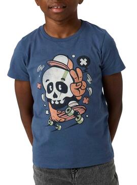 Camiseta Name It caveira skate azul para menino