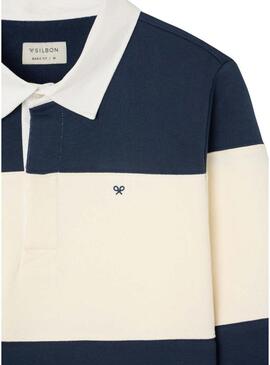 Moletom polo Silbon listrado azul e branco para homem.