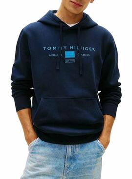 Moletom Tommy Hilfiger Brand Love azul marinho para homens.