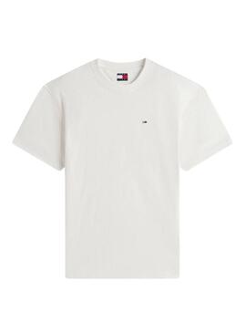 Camiseta básica Tommy Jeans Relaxed Flag branca para homem.