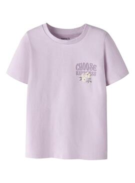 Camiseta Name It Dartiana escolha a bondade lilás para menina