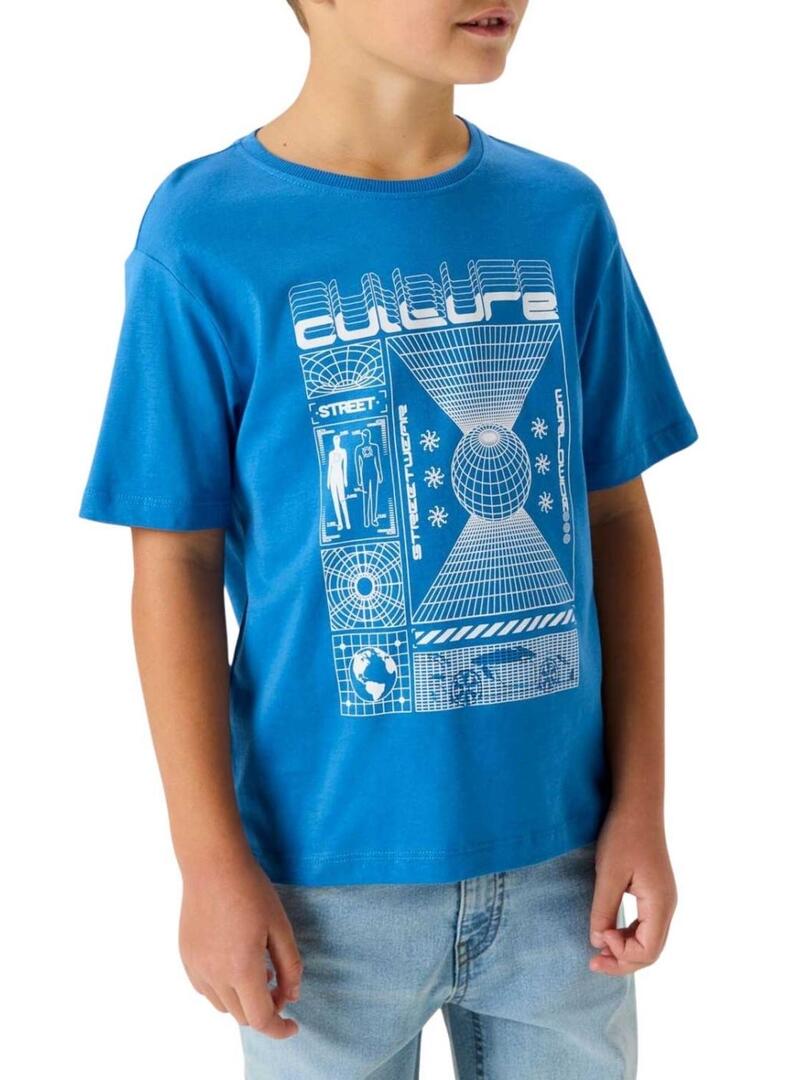 Camiseta Name It Benno com estampa gráfica azul elétrico para menino.