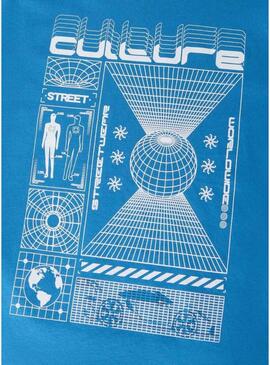 Camiseta Name It Benno com estampa gráfica azul elétrico para menino.