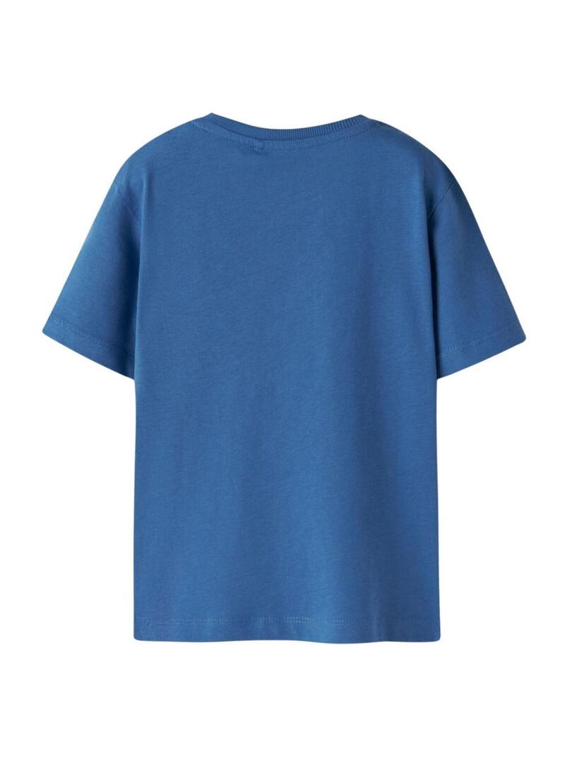 Camiseta Name It Benna dinossauro azul para menino.