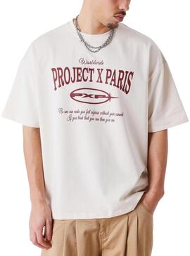 Camiseta Project x Paris Varsity PXP bege para homem.