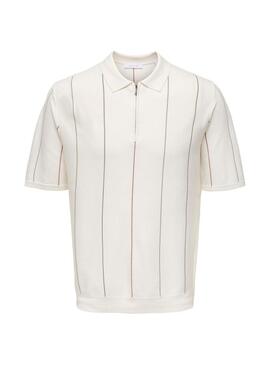 Polo Only and Sons Wyler com estampa de riscas bege para homem.