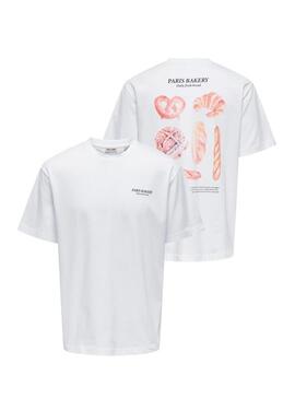Camiseta Only and Sons Fred Bakery branca para homem
