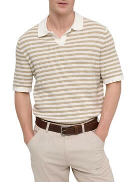 Camisa polo listrada bege da marca Only and Sons para homem.