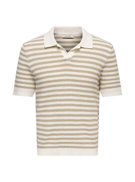 Camisa polo listrada bege da marca Only and Sons para homem.