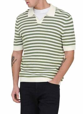 Polo Only and Sons listrado verde para homem.