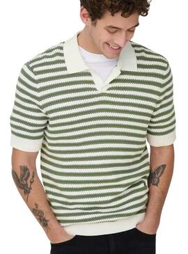 Polo Only and Sons listrado verde para homem.