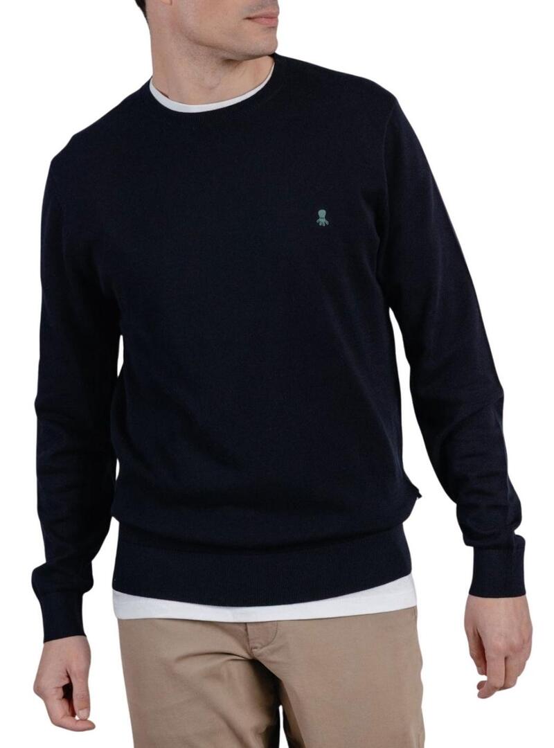 Camisola El Pulpo logotipo bordado azul marinho desbotado para homem