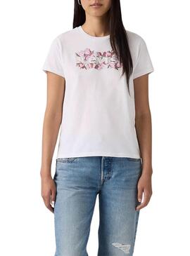 Camiseta Levis Perfect logo floral branca para mulher