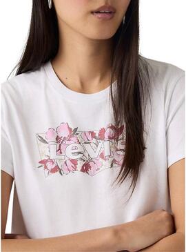 Camiseta Levis Perfect logo floral branca para mulher
