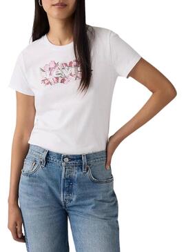 Camiseta Levis Perfect logo floral branca para mulher