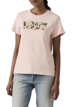 Camiseta Levis Perfect rosa com logótipo floral para mulher