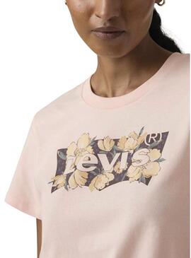 Camiseta Levis Perfect rosa com logótipo floral para mulher