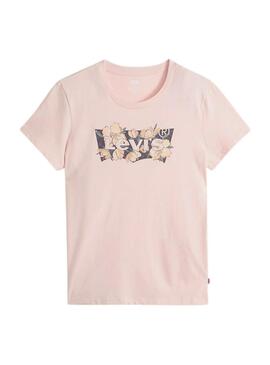 Camiseta Levis Perfect rosa com logótipo floral para mulher