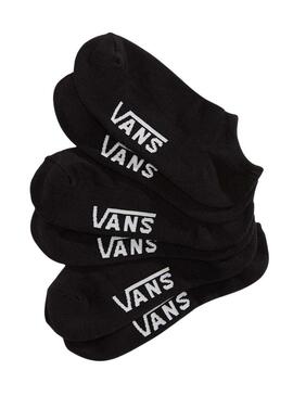 Meias Vans Classic Kick 3 pares preto para mulheres e homens.