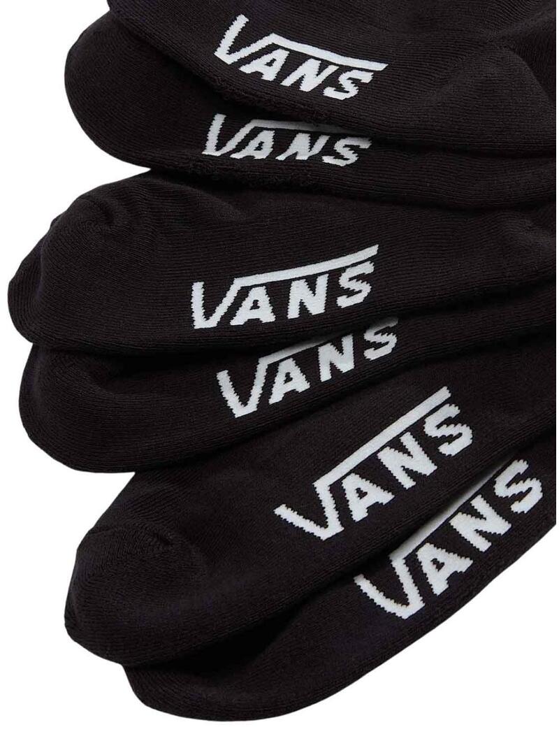 Meias Vans Classic Kick 3 pares preto para mulheres e homens.