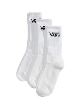 Pack 3 meias altas Vans Classic Crew brancas para homem e mulher.
