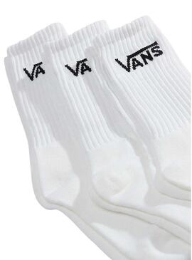 Pack 3 meias altas Vans Classic Crew brancas para homem e mulher.