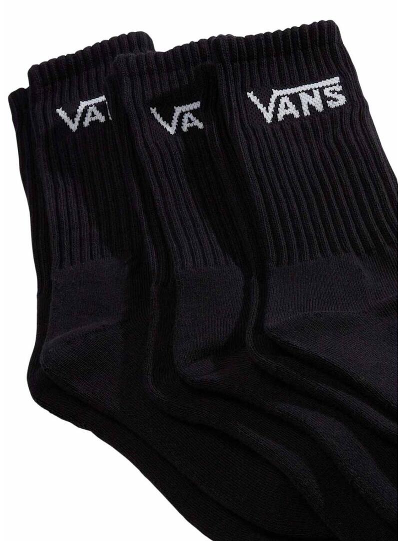 Pack 3 meias Vans altas Classic Crew pretas para homem e mulher.