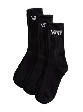 Pack 3 meias Vans altas Classic Crew pretas para homem e mulher.
