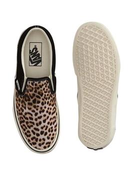 Sapatilhas Vans Classic Slip-On leopardo preto para mulher.