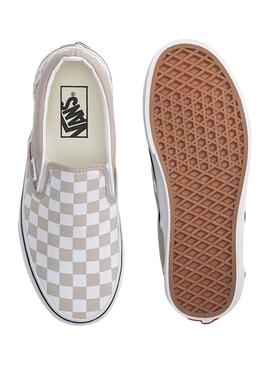 Sapatilhas Vans Classic Slip-On Checkerboard bege para mulher.
