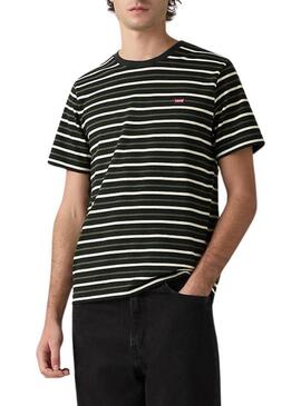Camiseta Levis Andor Stripe preta e verde para homem.