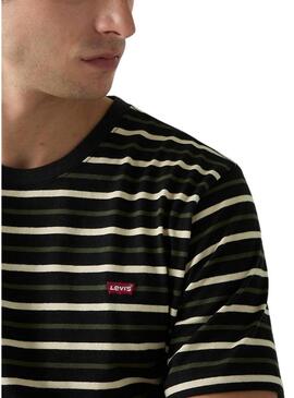 Camiseta Levis Andor Stripe preta e verde para homem.