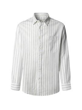 Camisa de riscas Pepe Jeans Phountain branca para homem