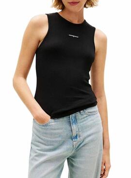 Top Tommy Jeans Script Label preto para mulher