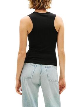 Top Tommy Jeans Script Label preto para mulher