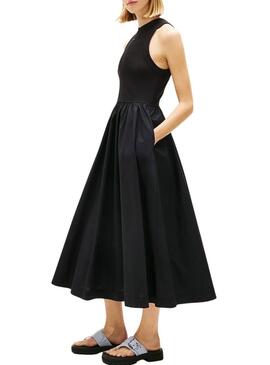Vestido Tommy Jeans Poplin midi preto para mulher