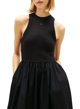 Vestido Tommy Jeans Poplin midi preto para mulher