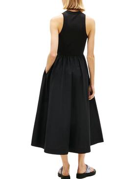 Vestido Tommy Jeans Poplin midi preto para mulher