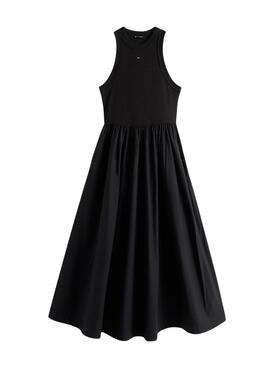 Vestido Tommy Jeans Poplin midi preto para mulher