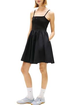 Vestido Tommy Jeans Poplin Strappy preto para mulher