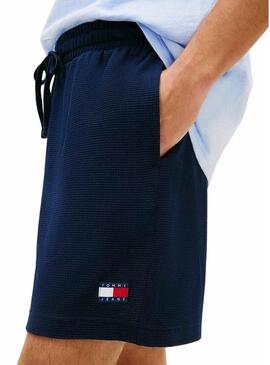 Bermudas Tommy Jeans Waffle azul marinho para homem.