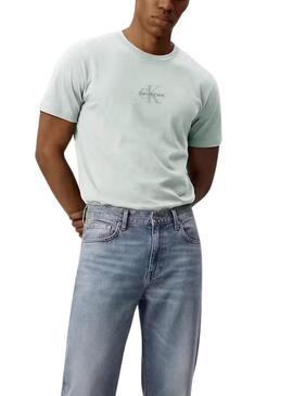 Camiseta Calvin Klein Jeans Micro Monologo turquesa para homem.
