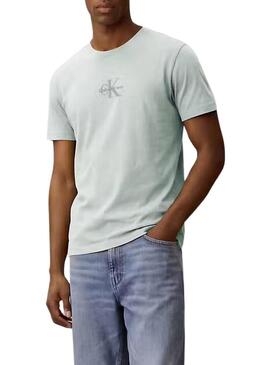 Camiseta Calvin Klein Jeans Micro Monologo turquesa para homem.