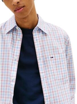 Camisa Tommy Jeans Xadrez poplin branca para homem.