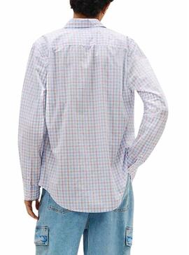 Camisa Tommy Jeans Xadrez poplin branca para homem.
