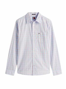 Camisa Tommy Jeans Xadrez poplin branca para homem.
