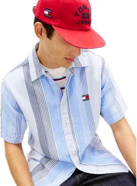 Camisa Tommy Jeans Listra azul para homem.