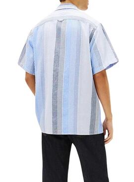 Camisa Tommy Jeans Listra azul para homem.