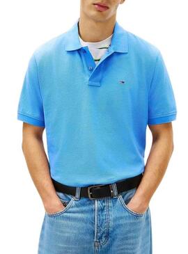 Camisa polo Tommy Jeans básica azul celeste para homens